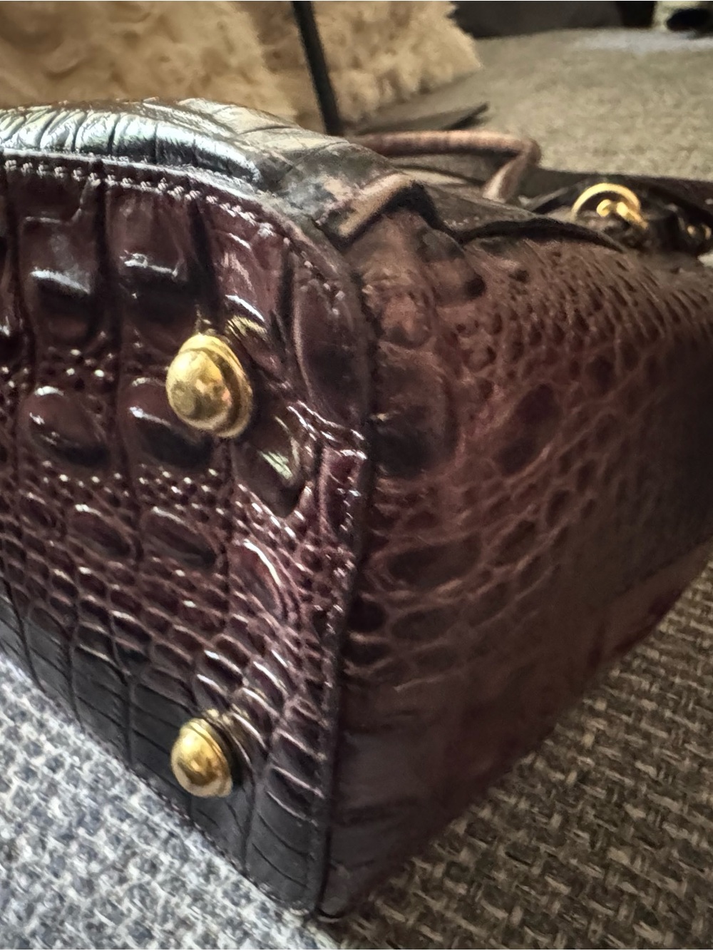 Brahmin Lincoln Satchel Melbourne Cocoa CrocEmbossed Leather Convertible Handbag - Picture 5 of 10